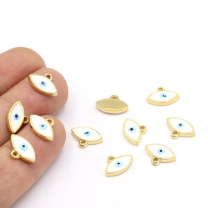 9 x 13 mm 24 k glänzend vergoldet runde Charms, Evil Eye Armband, Evil Eye Anhänger - GLD1462