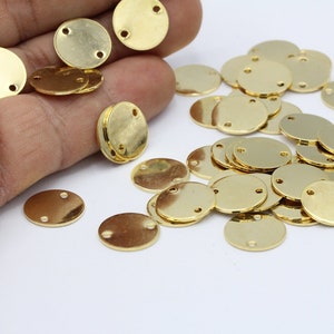 14mm 24 k Shiny Gold Plated  Two Holes Round Disc Charms - GLD297