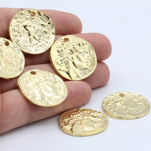 27mm 24 k Shiny Gold Plated Greek Coins, Medallion Pendant, Medallion Necklace, Medallion Greek Coins,- GLD132