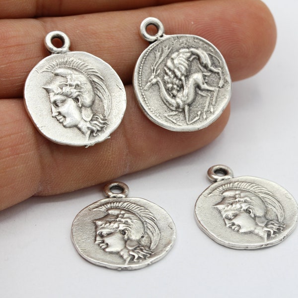 20x25mm Antique Silver Plated Greek Coins , Medallion Pendant  - TS339