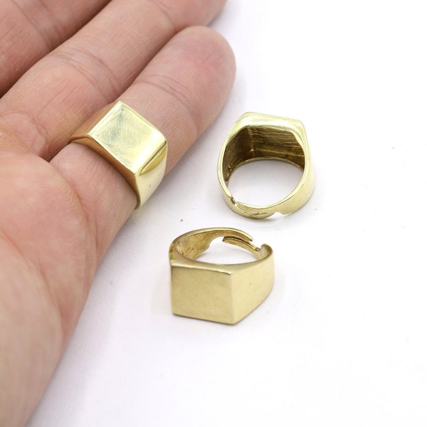 Inner Size 17mm Raw Brass Adjustable Ring Settings, Raw Brass Bazel Rings, Raw Brass Ring Blanks Base with 10mm Pad  - RAW476