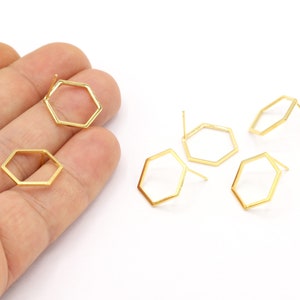 16mm 24 k Shiny Gold Plated Hexagon Earring , Circle earrings , Earring Findings, Gold Plated Hexagon - GLD784