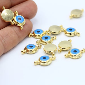12 x 20 mm 24 k glänzend vergoldet runde Charms, Evil Eye Armband, Evil Eye Anhänger - GLD314