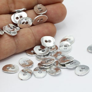 10x14mm Rhodium Plated Button Charms , Button Connectors , Two Holes Button -  RDM10