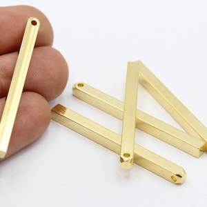 4x50mm 24 k Shiny Gold Plated Bar Charms , Square Bar Pendants , Nameplate Bar , Necklace Findings - GLD657