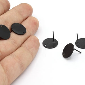14mm Black Plated Round Earring, Stud Earring, Black Plated Disc Earring, Disc Earring, Earring Findings, Black Plated Disc - TS326