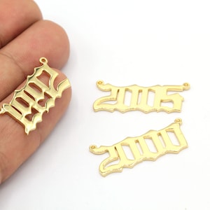 Old English Year Necklace, 24 K Gold Plated Necklace Pendant, Personalized Jewelry, Birthday Gift, Gold Plated Charm 13x28 mm GLD1583