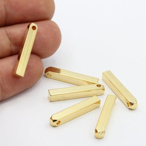 4x25mm 24 k Shiny Gold Plated Bar Charms , Square Bar Pendants , Nameplate Bar , Necklace Findings - GLD654