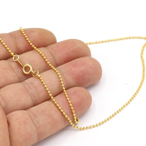 1,5mm 24 k Shiny Gold Plated Finished Chain, Finished Necklace, Gold Plated Ready-Made Necklace, Gold Plated Ball Chain - GLD1972