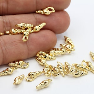 5 x 13 mm 24 k glänzende vergoldete Muschelanhänger, Muschelanhänger, Halskettenzubehör - GLD653