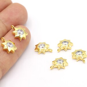 11x14mm 24 K Shiny Gold Plated CZ Micro Pave Pole Star Pendant, CZ Pave Star Charms, Cubic Zirconia Charms, Necklace Findings - CZ139