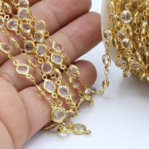7mm 24 k Shiny Gold Plated Linked  Crystal Chains , Foot Chains , Rosary Chain , Channel Set Chains ,  Necklace Findings - CHN236