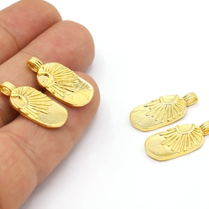11,5x23mm 24 K Shiny Gold Plated Sun Pendant, Sun Necklace, Sun Charms, Sun Pendants, Necklace Findings, Gold Plated Sun - GLD2137