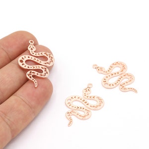 Rose Gold Plated Snake Charm,Snake Pendant, Snake Earring Charm, Moon Phases on Snake Charm,Laser Cut Jewelry Making Supplies,22x34mm RSG116