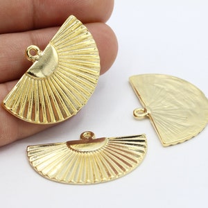 24x36mm 24 k Shiny Gold Plated Semi Circle Pendant Charms, Necklace And Earring Findings  - GLD858