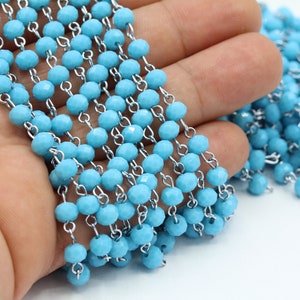 5,5mm Rhodium Plated Wire Wrapped Rosary Chains , Crystal Chains , Foot Chains , Beads Chain , Necklace Findings - CHN216