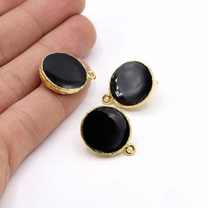 19x24mm 24 k Shiny Gold Plated Round Enamel Earring , Enamel Round Stud Earrings , Earring Findings - GLD233