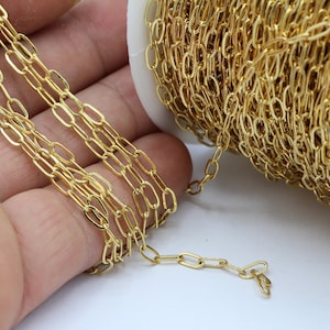 3x7mm 24 k Shiny Gold Plated Oval Chains , Soldered Chains , Oval Rolo Chains - CHN232