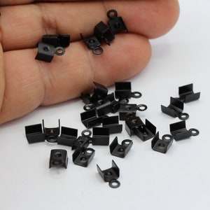Inner Width 4,3mm Black Plated Cord End (9x5mm) , Black End cap  - TS488
