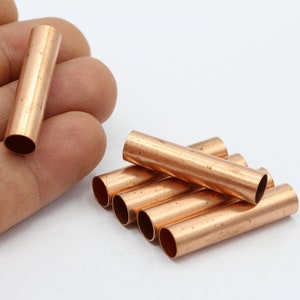 8x35mm Raw Copper Round Tubes , Long Round Tube Beads , Spacer Tubes  - RAW228