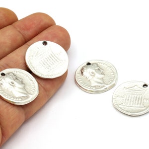 25mm Antique Silver Plated Greek Coins, Antique Silver Medallion, Medallion Necklace,Medallion Greek Coins, Antique Silver Charms - TS253