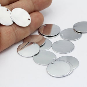 Disque rond plaqué rhodium de 20 mm, blanc d'estampage, pièces de monnaie - RDM48