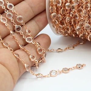 7mm Rose Gold Plated Linked  Crystal Chains , Foot Chains , Rosary Chain , Channel Set Chains ,  Necklace Findings - CHN228