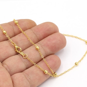 Cadena con acabado chapado en oro brillante de 24 k de 1,5 x 2 mm, collar terminado, collar prefabricado chapado en oro, cadena de bolas chapada en oro - GLD1344