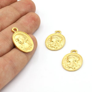 16,5x24,5mm 24 K Matt Gold Plated Greek Coins, Medallion Pendant,Medallion Coins,Medallion Charms, Necklace Findings,Greek Pendant - GLD1621