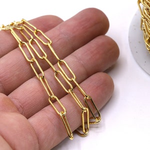 4x14.5mm 24 k Shiny Gold Plated Oval Chains , Soldered Chains , Oval Rolo Chains - CHN453