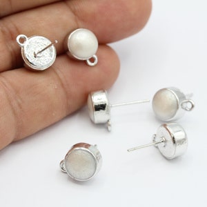 9x18mm Rhodium Plated Round Enamel Ear Post , Rhodium Stud Earrings , Earring Findings - RDM442