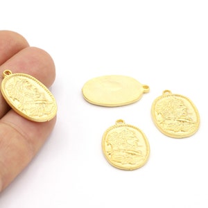 17x26mm 24K Mat Gold Plated Greek Coins, Mat Medallion Pendant,Medallion Necklace,Medallion Greek Coins,Mat Gold Medallion Chrams -GLD1803