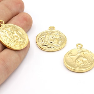 25x30mm 24 K Shiny Gold Plated Greek Coins, Medallion Pendant, Medallion Coins, Medallion Charms, Necklace Findings, Greek Pendant - GLD1620