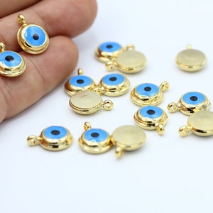 12 x 16 mm 24 k glänzend vergoldet runde Charms, Evil Eye Anhänger - GLD315