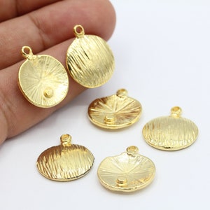 17x20mm 24 k Shiny Gold Plated Round Pendants , Round Charms , For Stud Earring Round, Earring Findings , Necklace Findings - GLD844