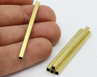 3x3x50mm Raw Brass Square Tubes , Long Tube Beads , Tubes  - RAW234