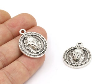 23x28mm Antique Silver Plated Lion Pendants, Lion Medallion, Necklace Findings, Antique Silver Medallion, Antique Silver Lion - TS232