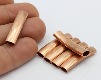 4x7x30mm Raw Copper Round Curved Tubes , Round Curved Tube Beads , Cuff Tubes , Bracelet Bangle  - RAW251