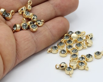 6x9mm 24 K Shiny Gold Plated Round Cubic Zirconia Charm