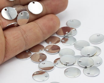 12mm Rhodium Plated Round Disc , Stamping Blank , Coins - RDM45
