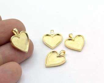 24 k Heart Charms ,Shiny Gold Plated   Heart Pendants , Necklace Findings ,14x17mm  - GLD721