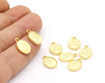10x15mm 24 K Mat Gold Plated Greek Coins , Gold Plated Pendants , Mat Gold Plated Necklace Findings, Mat Gold Chrams, - GLD1813
