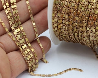 2x6mm Raw Brass Curb Chains , Soldered Chains , Bar Chains - CHN125