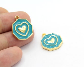 Ciondoli a forma di cuore, pendenti a cuore, accessori per collane placcati in oro lucido 24 k 18,5x22,5 mm - GLD1516-4