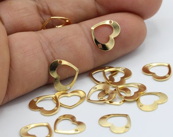 10x12mm 24 k Shiny Gold Plated Two Holes Heart Charms - GLD178