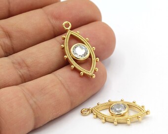 15 x 30 mm 24 k glänzend vergoldet , Auge Anhänger , Auge , Auge Halskette Rohling , Emaille Auge Anhänger - GLD1372