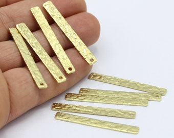 5x40mm Raw Brass Hammared Bar Charms , Rectangle Disc - RAW85