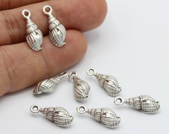 7x19mm Antique Silver Plated Sea Shell Charms - TS363