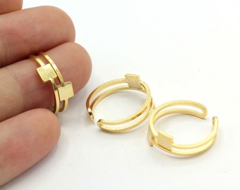 Inner Size 17mm 24 k Shiny Gold Plated Adjustable Ring Settings  ,square ring GLD-1337