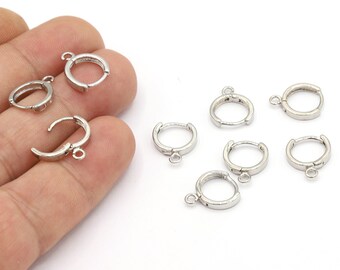 Boucles d'oreilles dormeuses 12 x 14 mm plaquées rhodium, Boucles d'oreilles dormeuses unies - RDM101